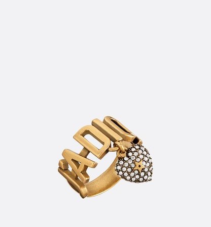 2019 High End Dior J'Adior Logo Pattern Diamonds Edging Women Heart Shaped  Brass Ring For