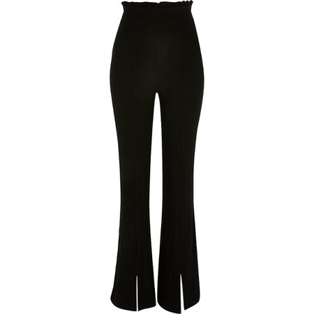 Black ribbed frill waist flare trousers | River Island