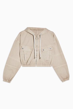 Sand Hooded Cropped Shacket | Topshop