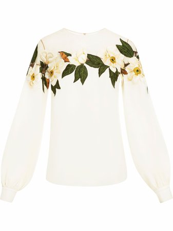 Oscar de la Renta floral-embroidered blouse - FARFETCH