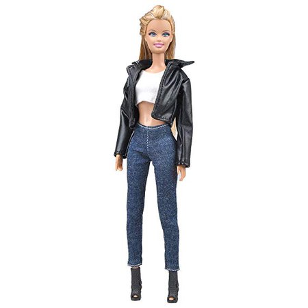 Amazon.com: E-TING Leather Coat Suit Cool Wild Motorcycle Style Clothes for Girl Dolls (Biker Jacket+Sleeveless top+Jeans)(Doll & Shoes Not Included): Toys & Games