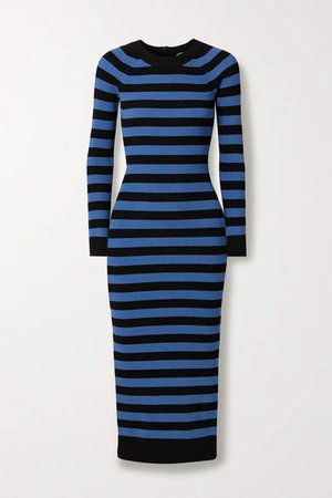 Striped Stretch-knit Midi Dress - Blue