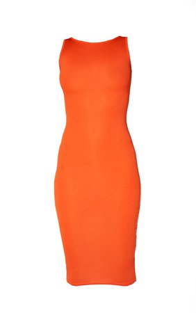 PLT Orange Ribbed Midi Dress