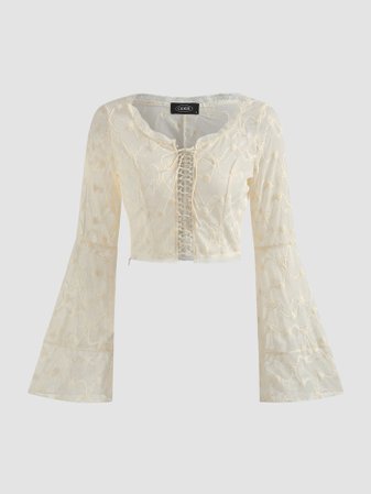 Heart Lace Bell Sleeve Blouse - Cider