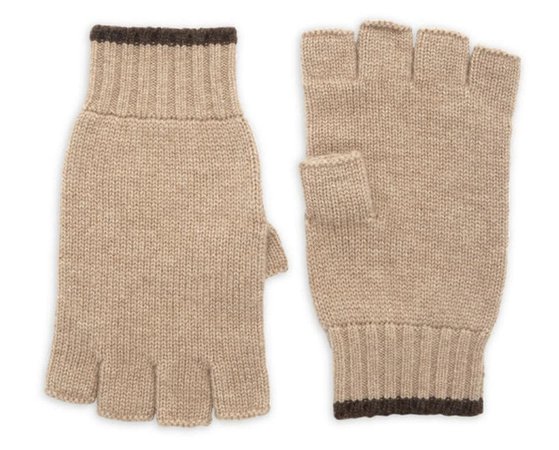 beige fingerless gloves