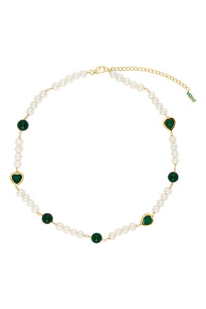 Green & White Onyx & Pearl Necklace