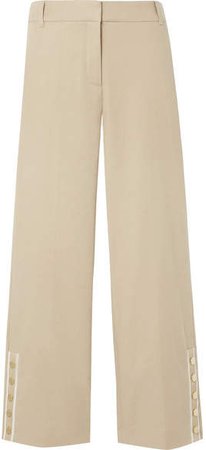 Martin Cropped Grosgrain-trimmed Linen-blend Flared Pants - Beige