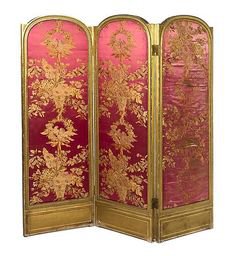 A Louis XVI Style Giltwood Three-Panel Floor Screen, Height 69 1/2 x width of each panel 23 1/2 inches