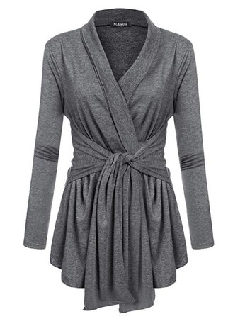 ACEVOG Womens Casual Ultra Stretch Long Sleeve V-Neck Cardigan Dark Grey L at Amazon Women’s Clothing store