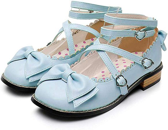Amazon.com | Japanese Sweet Lolita Low Chunky Heels Round Toe Bowtie Strappy Princess Shoes | Sandals