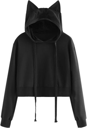 Cropped Hoodie with Cat Ears