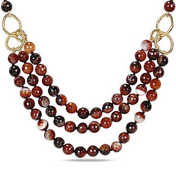 Gettington - Sofia B. Goldtone 18" 3-Strand Dark-Brown Agate Necklace