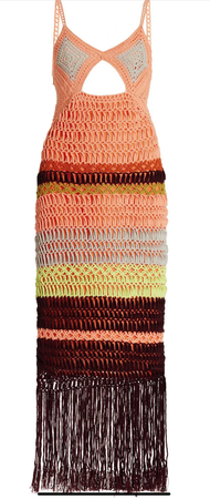Marie Cutout Fringed Crochet Midi Dress