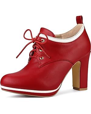 Amazon.com | Allegra K Women's Platform Lace Up Chunky Heels Ankle Boots Red Ankle Boots 9 M US | Ankle & Bootie