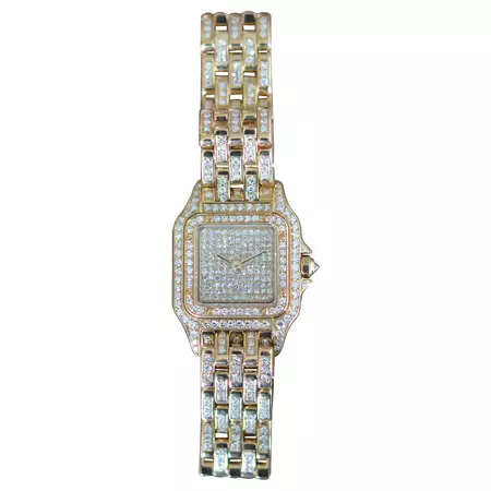 Cartier Panthère SM 18k Yellow Gold Full Diamond Pavé Unworn Full Set For Sale at 1stDibs