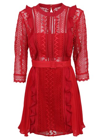 self-portrait Red Geometric Lace Dress