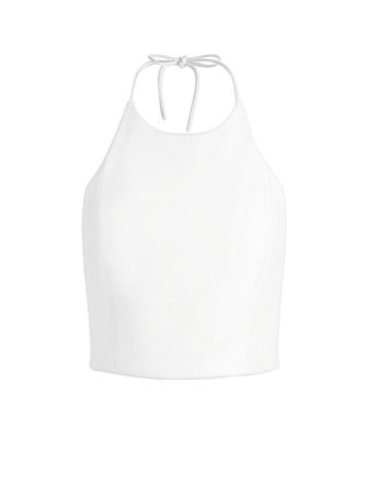 Jaymee Vegan Leather Cropped Halter Top In Off White | Alice And Olivia