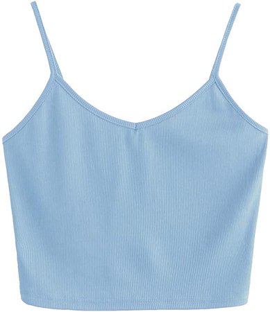 SheIn Women's Casual V Neck Sleeveless Ribbed Knit Cami Crop Top Blue Large : Clothing, Shoes & Jewelry