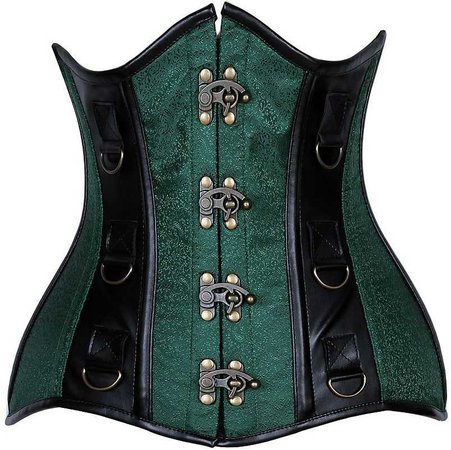 Curvy Cut Black and Green steel boned corset // goodgoth