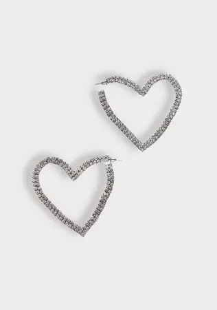 Poster Grl Heart Rhinestone Earrings - Silver – Dolls Kill