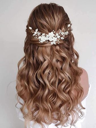 Amazon.com : Casdre Flower Bride Wedding Hair Vine Pearl Bridal Headpiece Leaf Hair Accessories Hair Piece for Women and Girls (A Silver) : Beauty & Personal Care