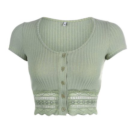 Multitrust Women Summer T-shirt Short Sleeve Hollow Clothes Green Lace Crop Top - Walmart.com