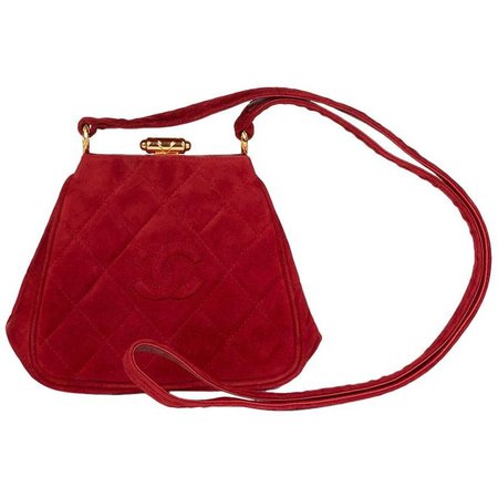 1993 Chanel Red Quilted Velvet Timeless Frame Bag For Sale at 1stdibs