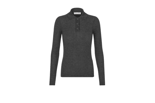 SWEATER WITH SPREAD COLLAR Gray Cashmere and Silk