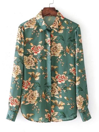 Button Up Floral Blouse -SheIn(Sheinside)