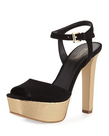 MICHAEL Michael Kors Trish Suede Platform Sandal, Black/Pale Gold