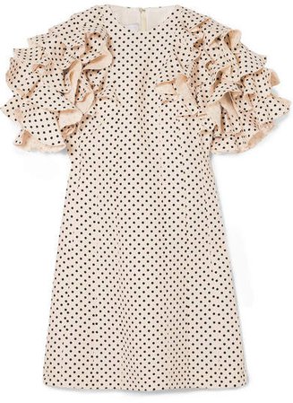 Ruffled Polka-dot Wool And Silk-blend Mini Dress - Cream