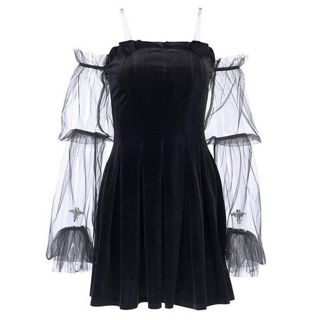 Black Velvet Sexy Tulle See Through High Waist Pleated Dress