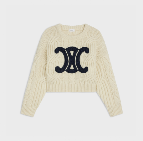 celine black logo wool white sweater knitwear