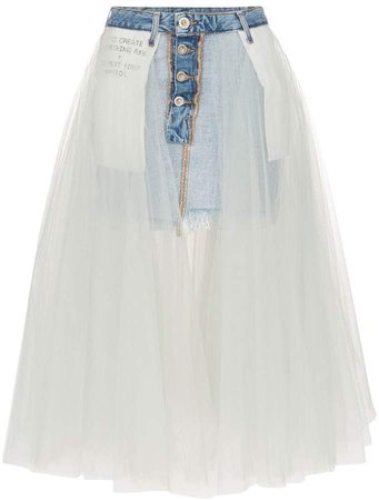 Unravel Project Reverse cotton denim mini-skirt with tutu