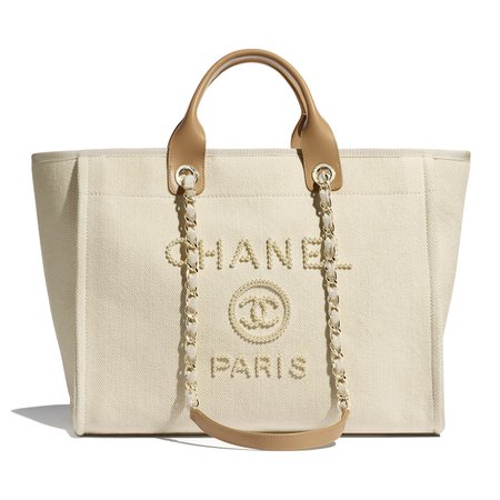 Mixed Fibers, Imitation Pearls & Gold-Tone Metal Shopping Bag | CHANEL