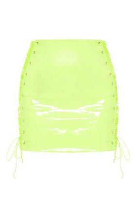 Neon Lime Vinyl Lace Up Side Mini Skirt | PrettyLittleThing
