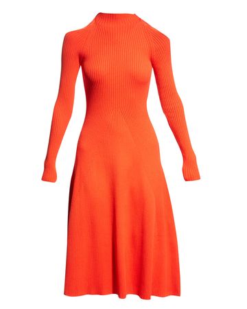 A.W.A.K.E. MODE Ribbed High-Neck A-Line Midi Dress | Neiman Marcus