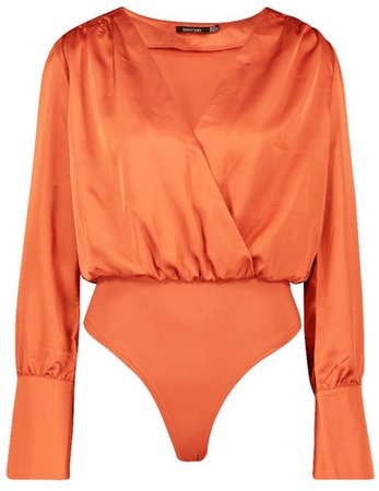 Orange Satin Oversized Cuff Bodysuit