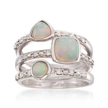 Opal and 22 ct. t.w. Diamond Jewelry Set: Three Stackable Rings in Sterling Silver | Ross Simons