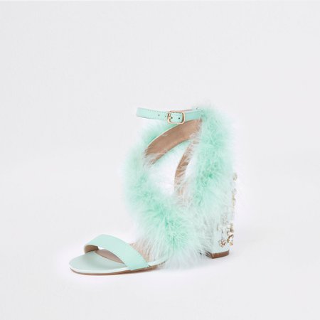 Turquoise feather block heel sandals - Sandals - Shoes & Boots - women