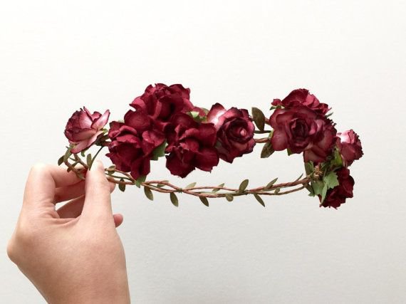 maroon flower crown, red, wine red, purple