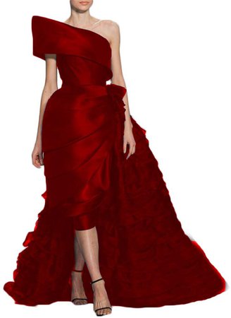 Amazon.com: BanZhang Long Evening Party Dresses for Women Formal Wedding Hi-Lo Ball Gown One Shoulder B146 Burgundy 20 Plus: Clothing