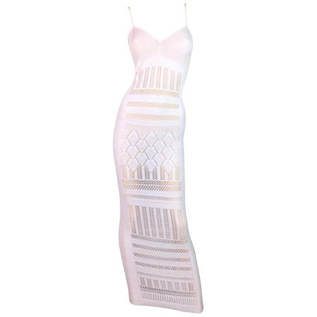 1990's Jean Paul Gaultier Sheer White Knit Long Gown Dress For Sale at 1stdibs