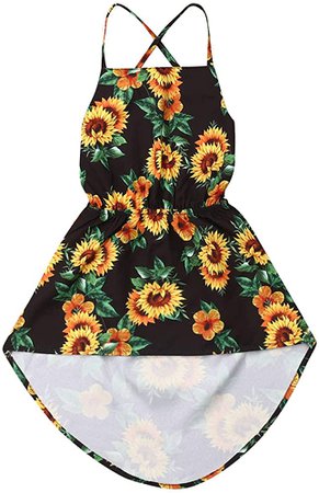 Amazon.com: Toddler Kids Baby Girls Sunflower Printed Dress Halter Sleeveless Backless Dresses Sundress Summer Casual Outfit Clothes Black 5T: Clothing