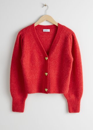 Heart Button Alpaca Blend Cardigan - Red - Cardigans - & Other Stories