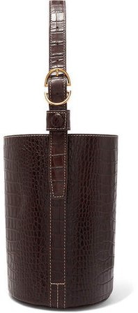 Trademark - Small Croc-effect Leather Bucket Bag - Brown