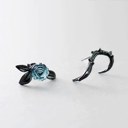 blue rose black thorn earrings