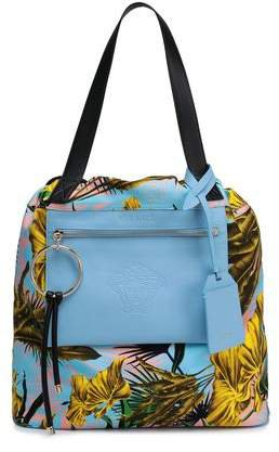 Printed Twill And Leather Tote