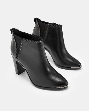 Scallop stud heeled boots - Black | Shoes | Ted Baker UK