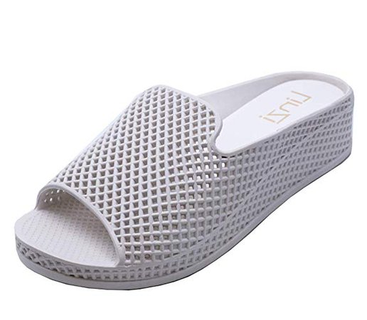 HeelzSoHigh Ladies White Slip-On Open-Toe Comfy Jelly Mules Wedges Slider Sandals Shoes Sizes 4-8: Amazon.co.uk: Shoes & Bags